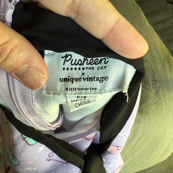 Pusheen x Unique Vintage Fit & Flare Dress Size S Lavender & Black Ultra Rare - Picture 3 of 5
